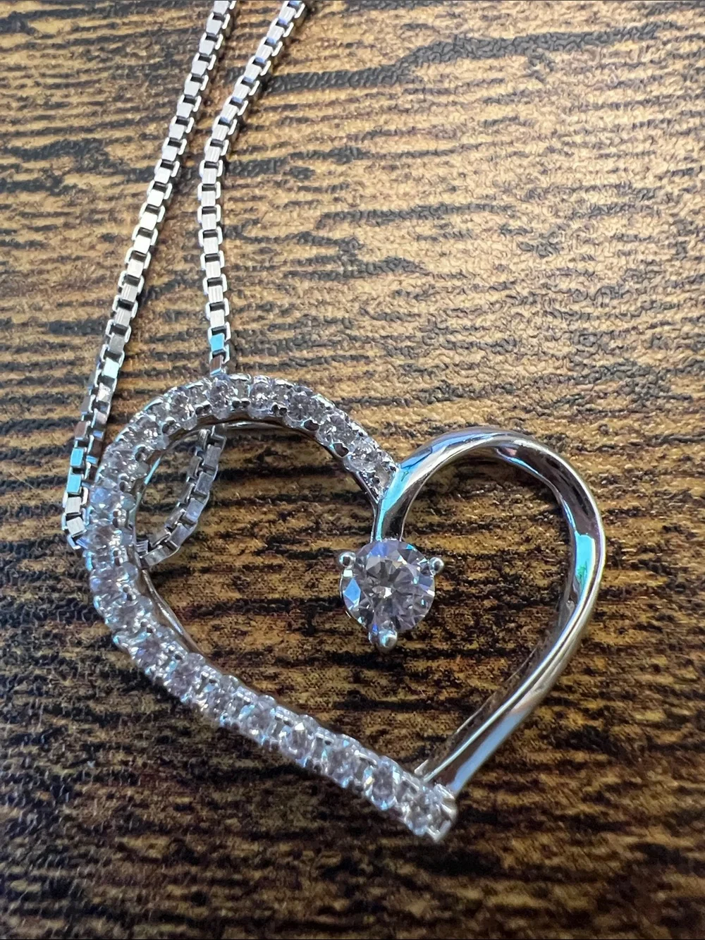 Sterling Silver Heart Pendant Necklace with White Cubic Zirconia Women Jewelry